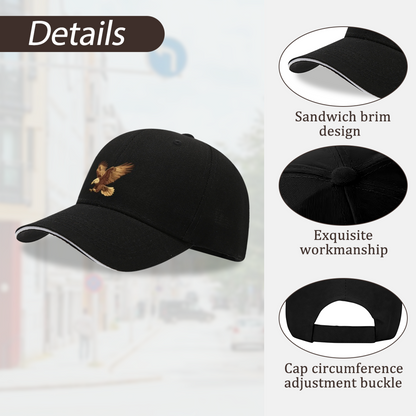 Golden Flying Eagle Graphic Black Sandwich Baseball Cap, Outdoor Hunting Dad Hat