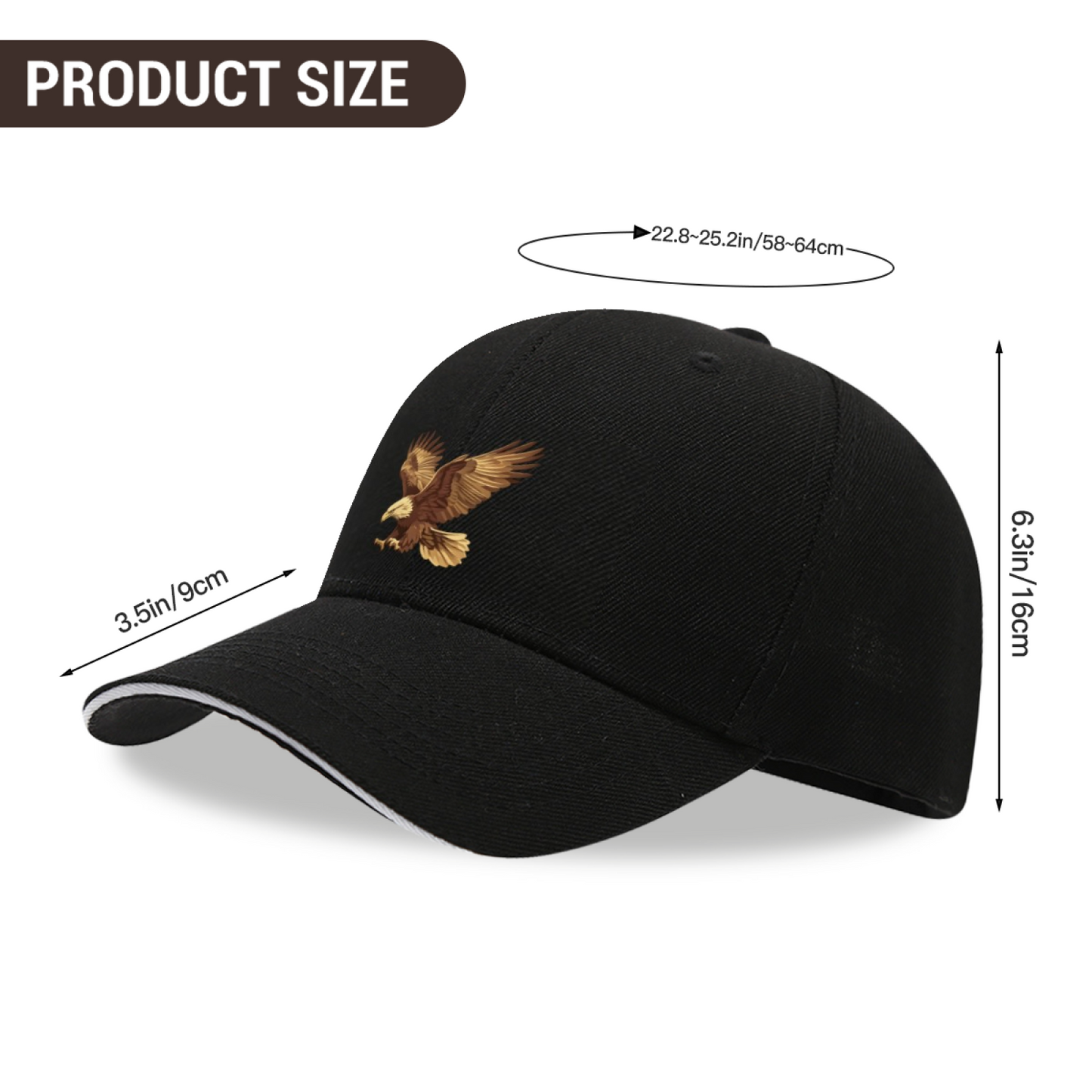 Golden Flying Eagle Graphic Black Sandwich Baseball Cap, Outdoor Hunting Dad Hat
