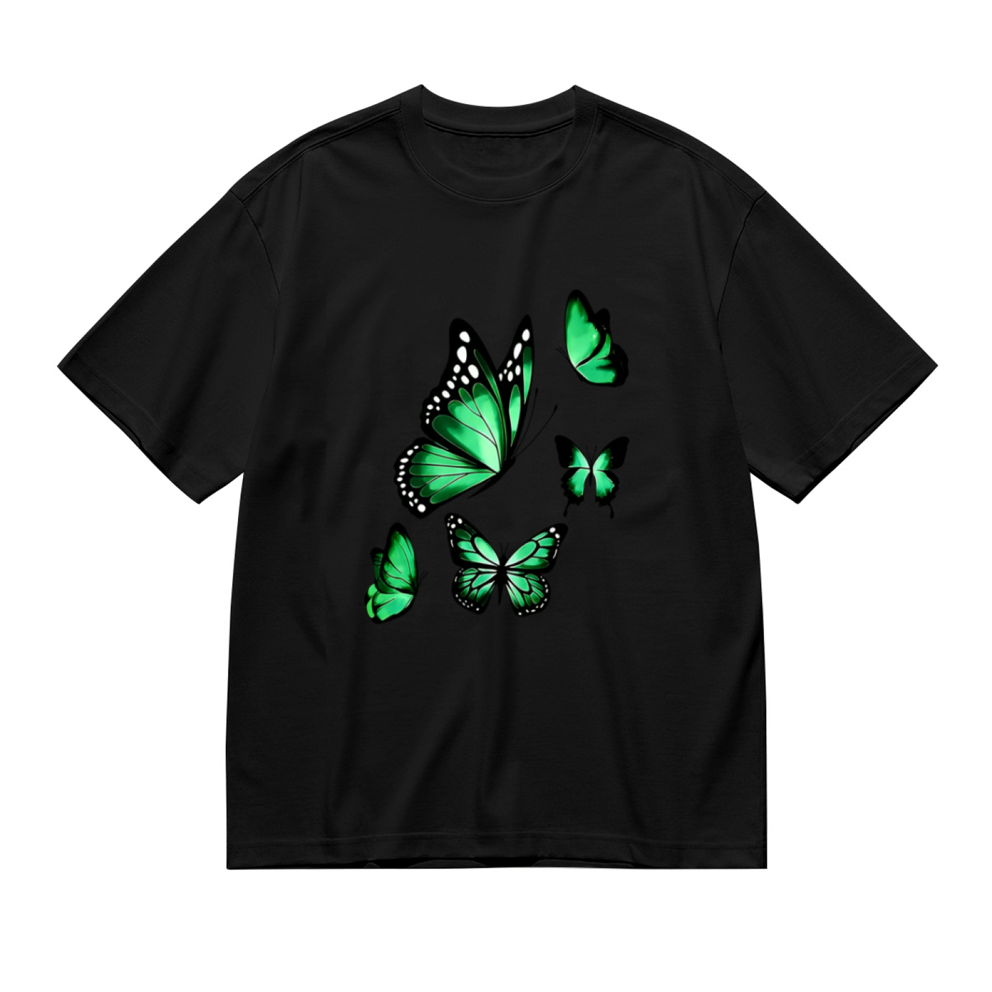 Vibrant Emerald Green Flying Butterflies Elegant Print Plus Size Women Printed T-Shirt