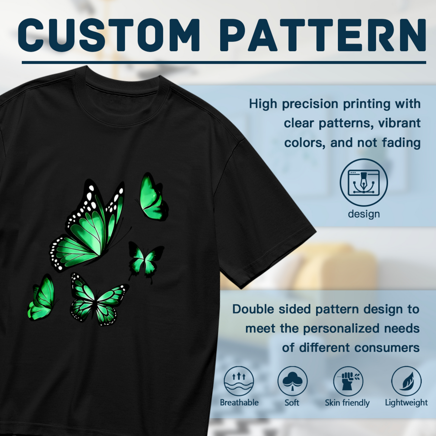 Vibrant Emerald Green Flying Butterflies Elegant Print Plus Size Women Printed T-Shirt