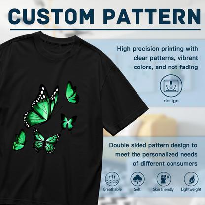 Vibrant Emerald Green Flying Butterflies Elegant Print Plus Size Women Printed T-Shirt