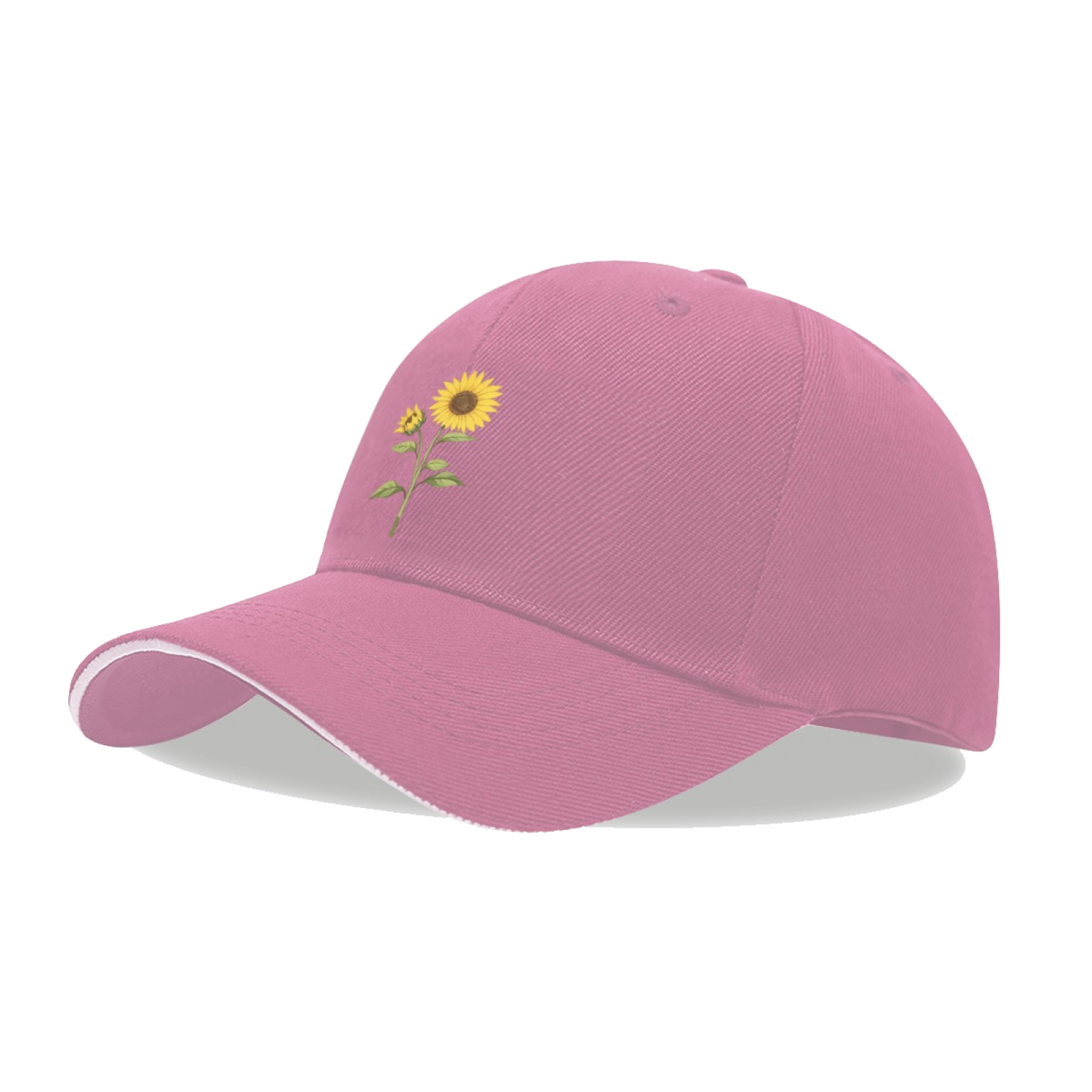 Vibrant Sunflower Floral Pink Sandwich Brim Baseball Cap Soft Girl Daily Hat