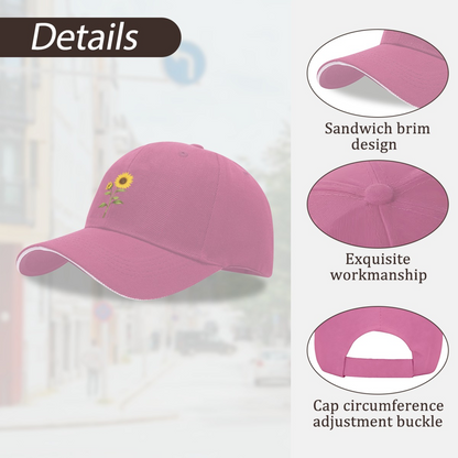 Vibrant Sunflower Floral Pink Sandwich Brim Baseball Cap Soft Girl Daily Hat