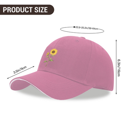 Vibrant Sunflower Floral Pink Sandwich Brim Baseball Cap Soft Girl Daily Hat