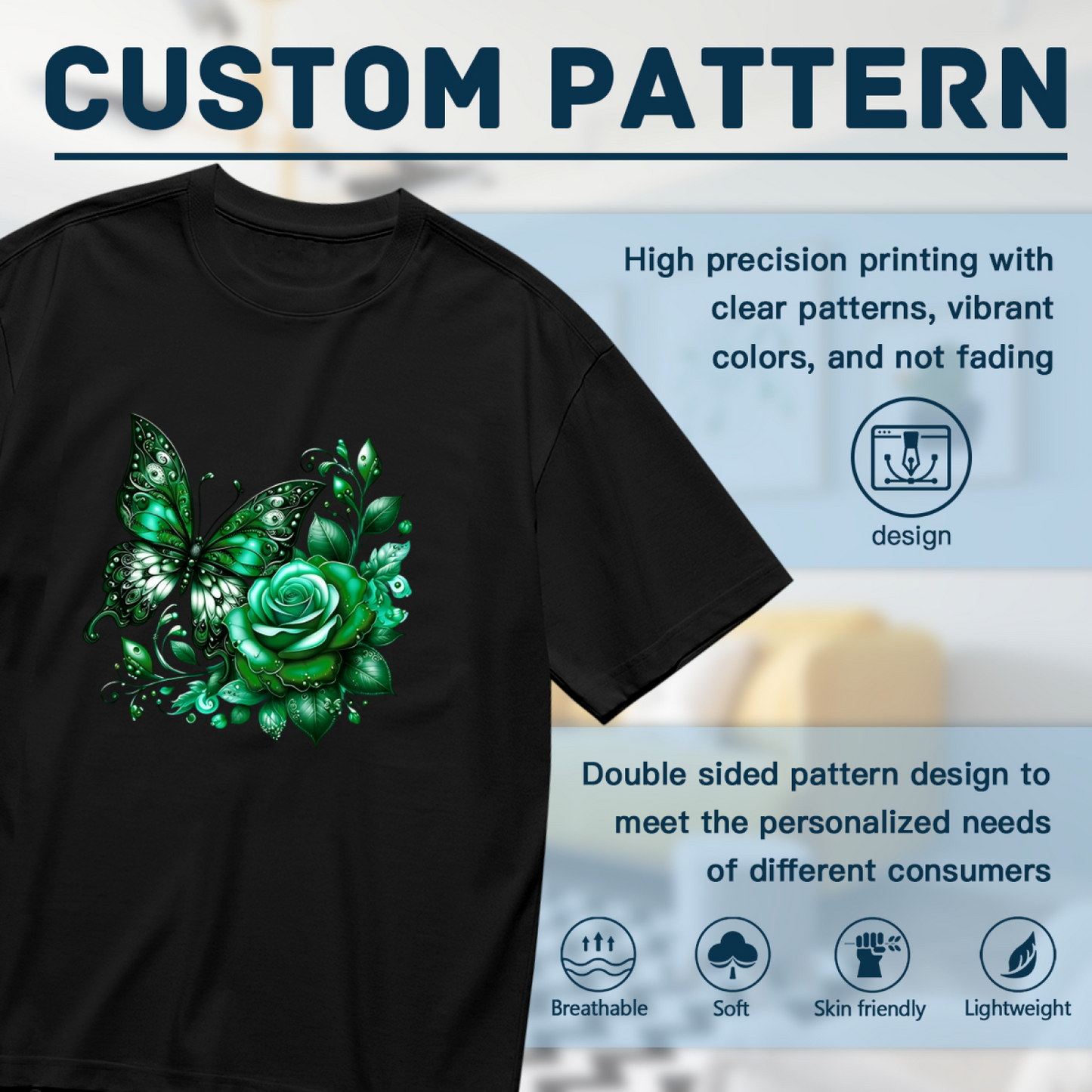 Dark Green Crystal Rose Butterfly Plus Size Ladies T-Shirt