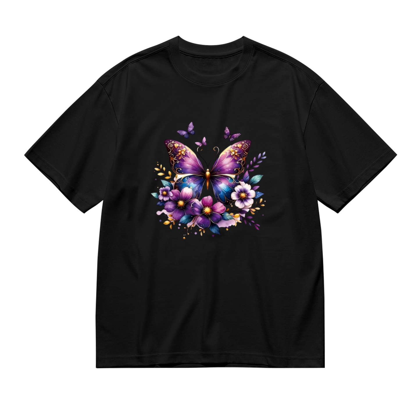 Luxurious Purple Floral Golden Butterfly Elegant Plus Size Women¡¯s Printed T-Shirt