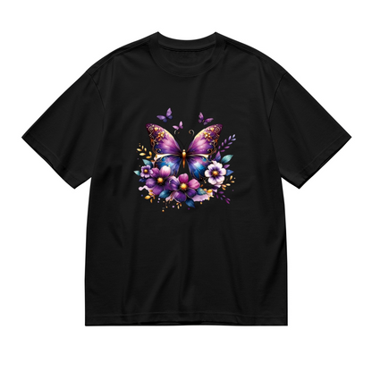 Luxurious Purple Floral Golden Butterfly Elegant Plus Size Women¡¯s Printed T-Shirt