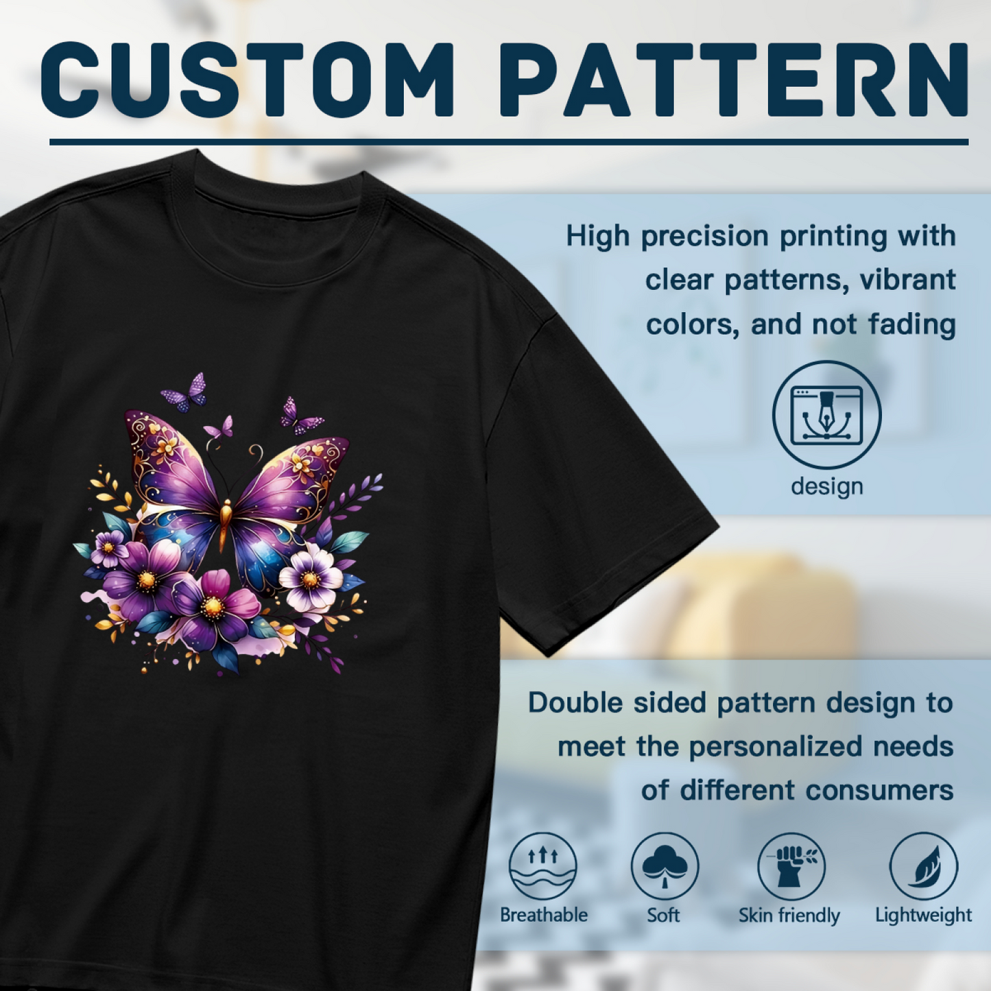 Luxurious Purple Floral Golden Butterfly Elegant Plus Size Women¡¯s Printed T-Shirt