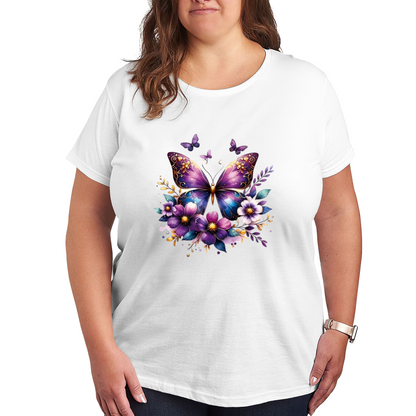 Luxurious Purple Floral Golden Butterfly Elegant Plus Size Women¡¯s Printed T-Shirt