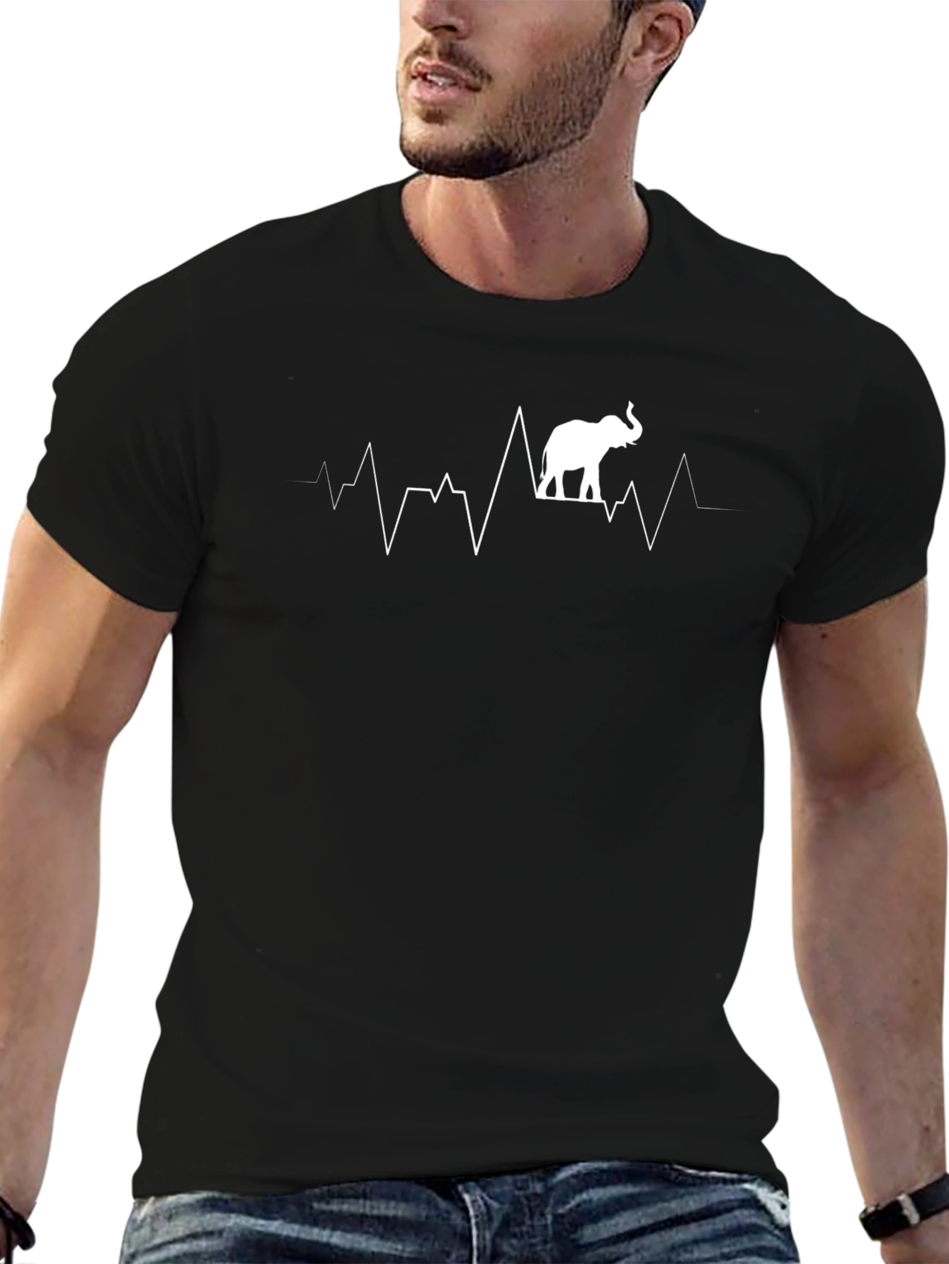Elephant Heartbeat Graphic Tee - Unisex Black T-Shirt