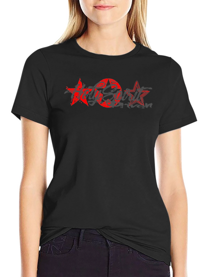 Red Stars Black T-Shirt Graphic Print