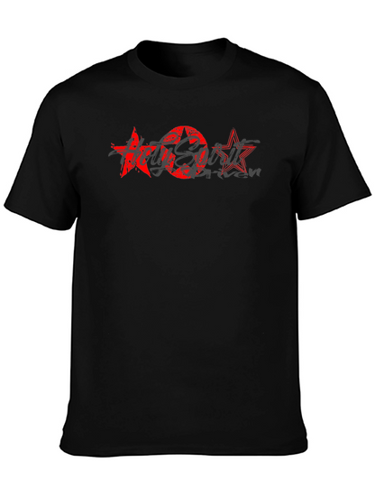 Red Stars Black T-Shirt Graphic Print