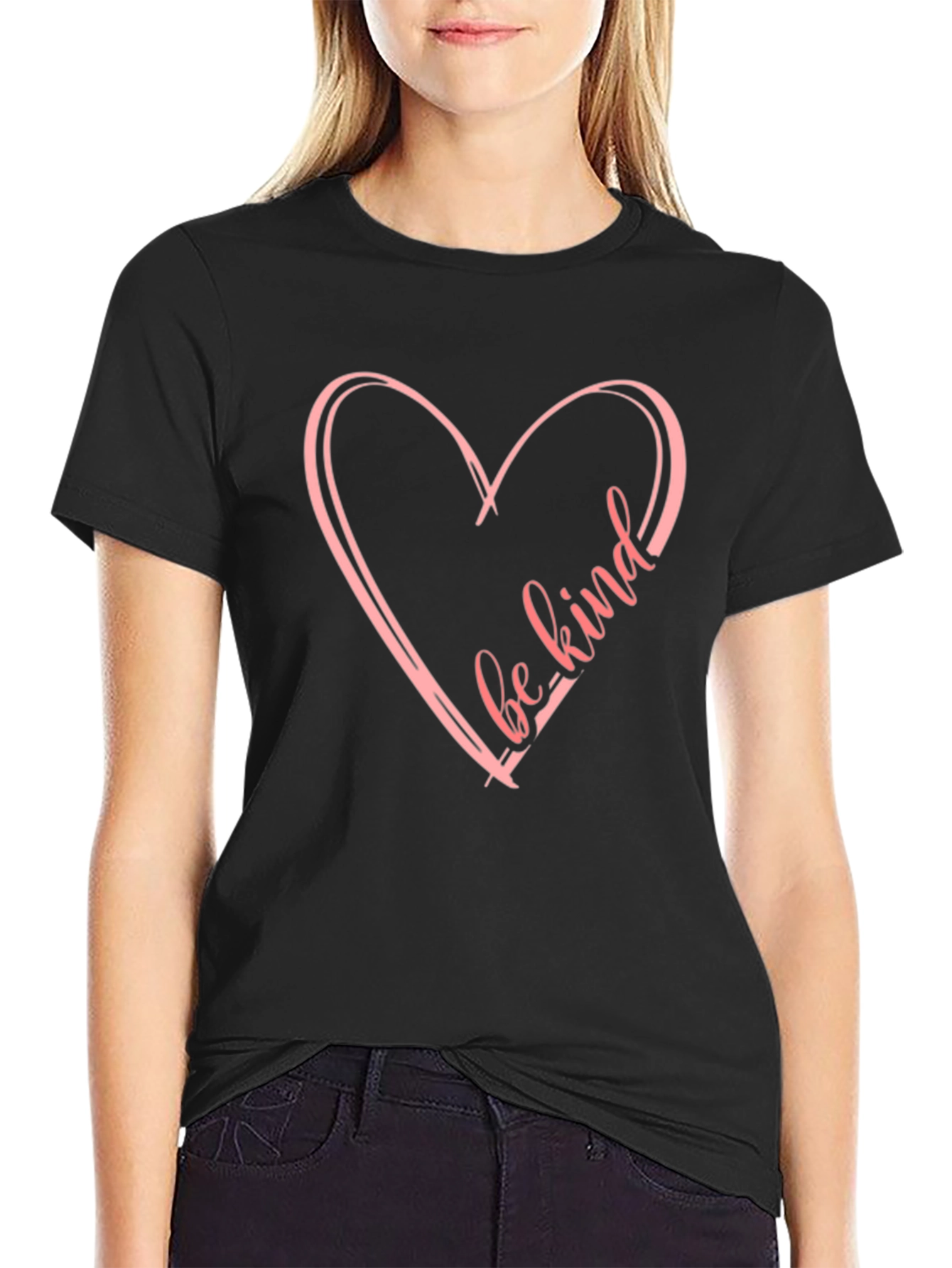 Be Kind Heart Graphic Black T-Shirt