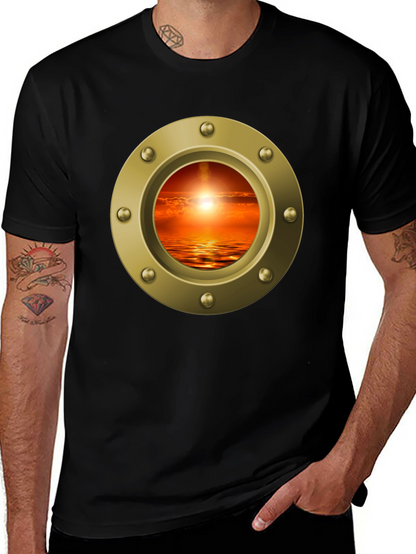 Nautical Porthole Sunset T-Shirt - Ocean View Tee