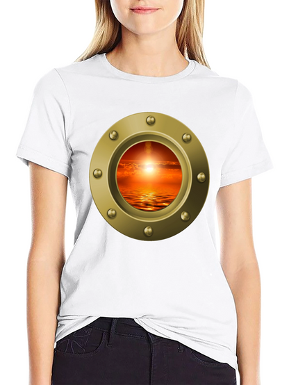 Nautical Porthole Sunset T-Shirt - Ocean View Tee