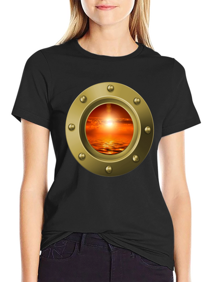 Nautical Porthole Sunset T-Shirt - Ocean View Tee
