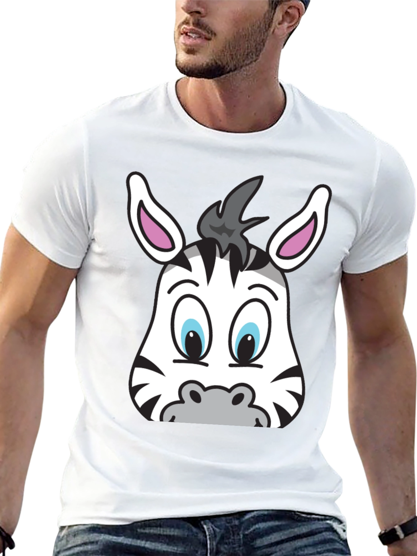 Zebra Face Graphic T-Shirt - Fun Cartoon Tee