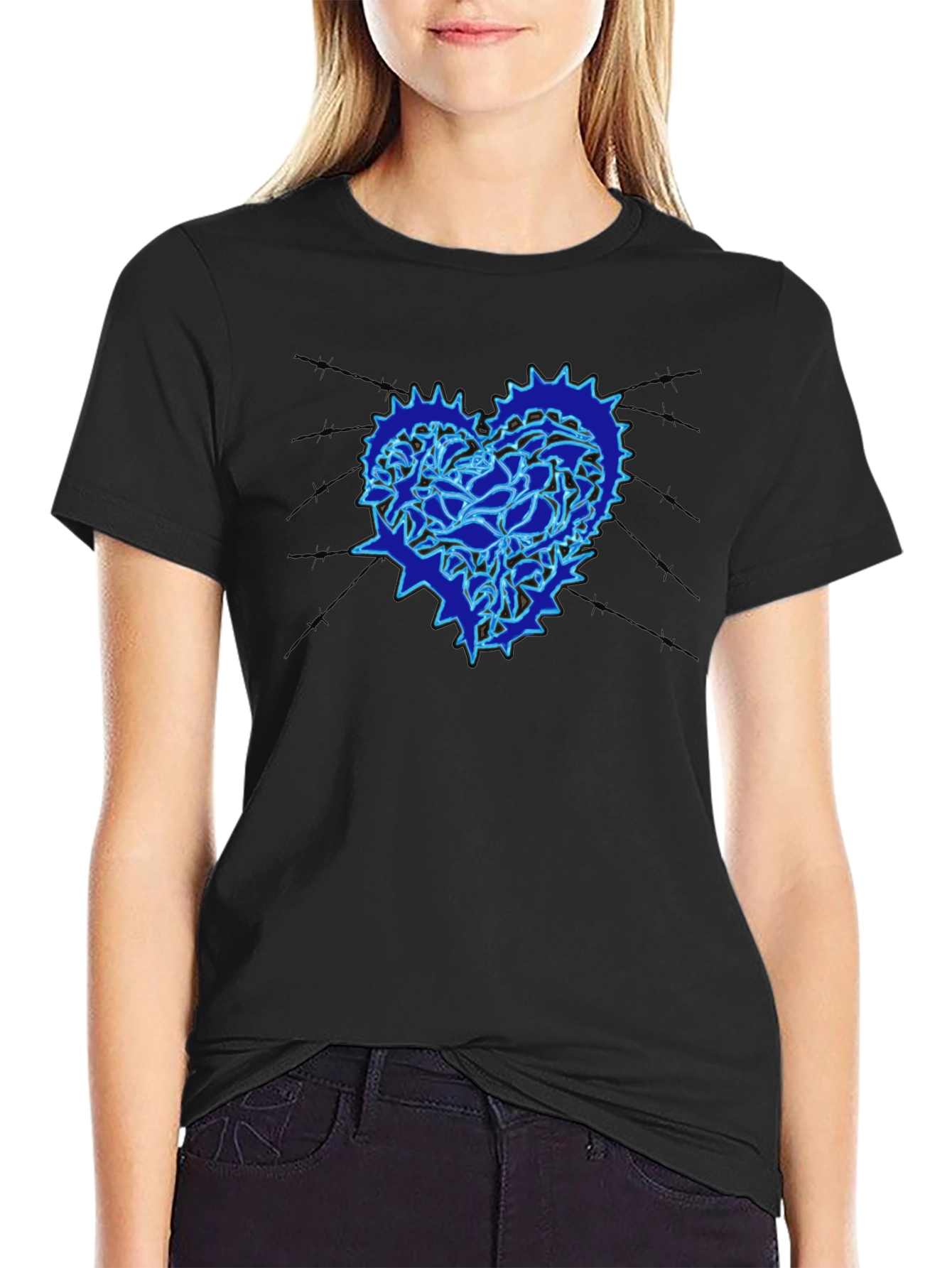 Heart Gear Graphic Print Black T-Shirt