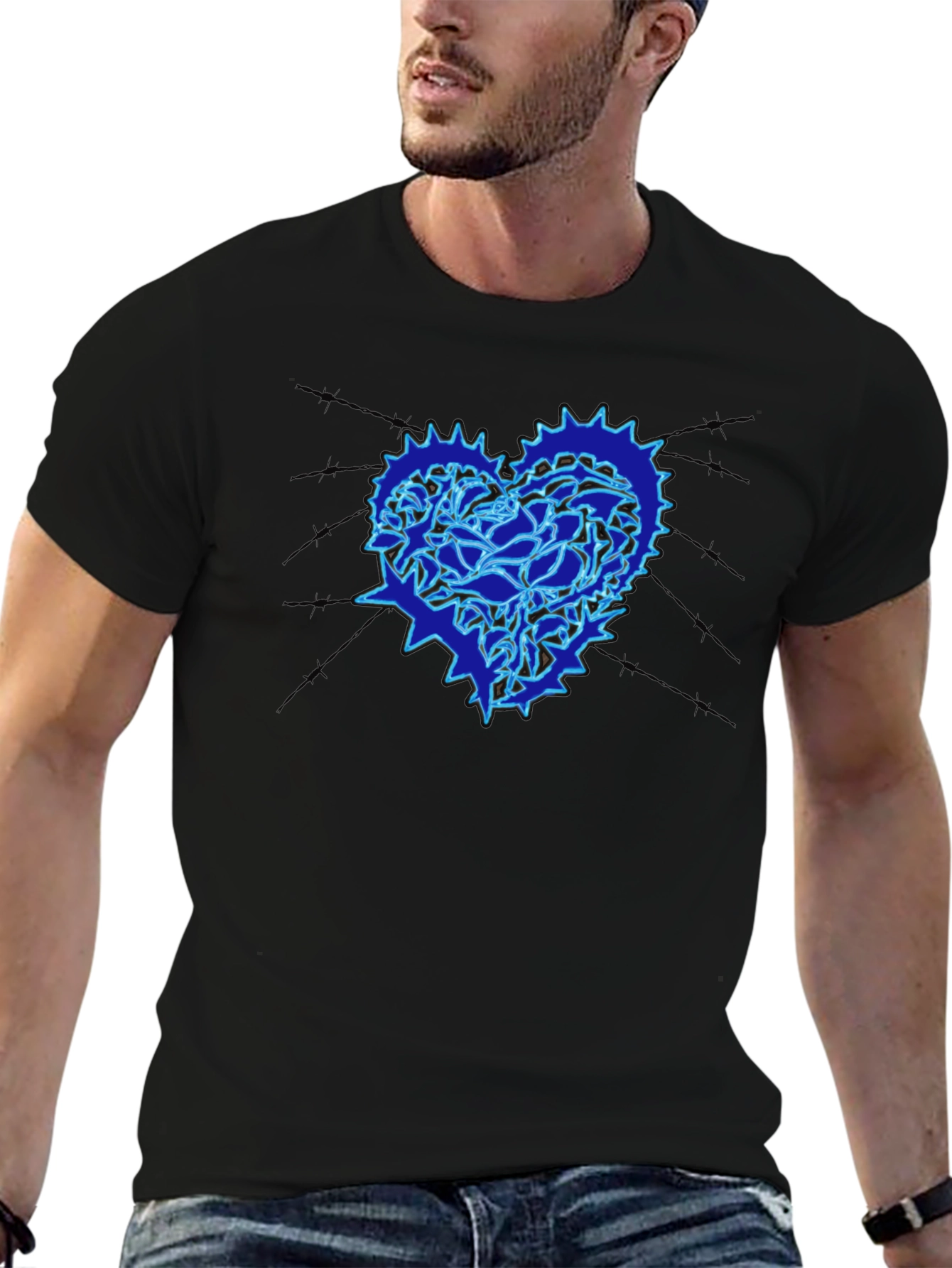 Heart Gear Graphic Print Black T-Shirt