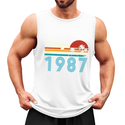 Vintage 1987 Retro Sunset Palm Tree Birthday Tank Top For Men