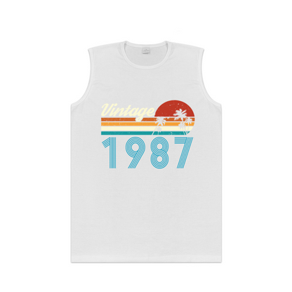 Vintage 1987 Retro Sunset Palm Tree Birthday Tank Top For Men