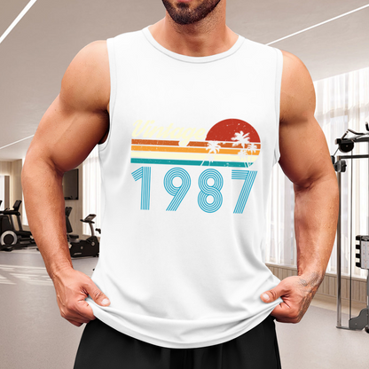 Vintage 1987 Retro Sunset Palm Tree Birthday Tank Top For Men