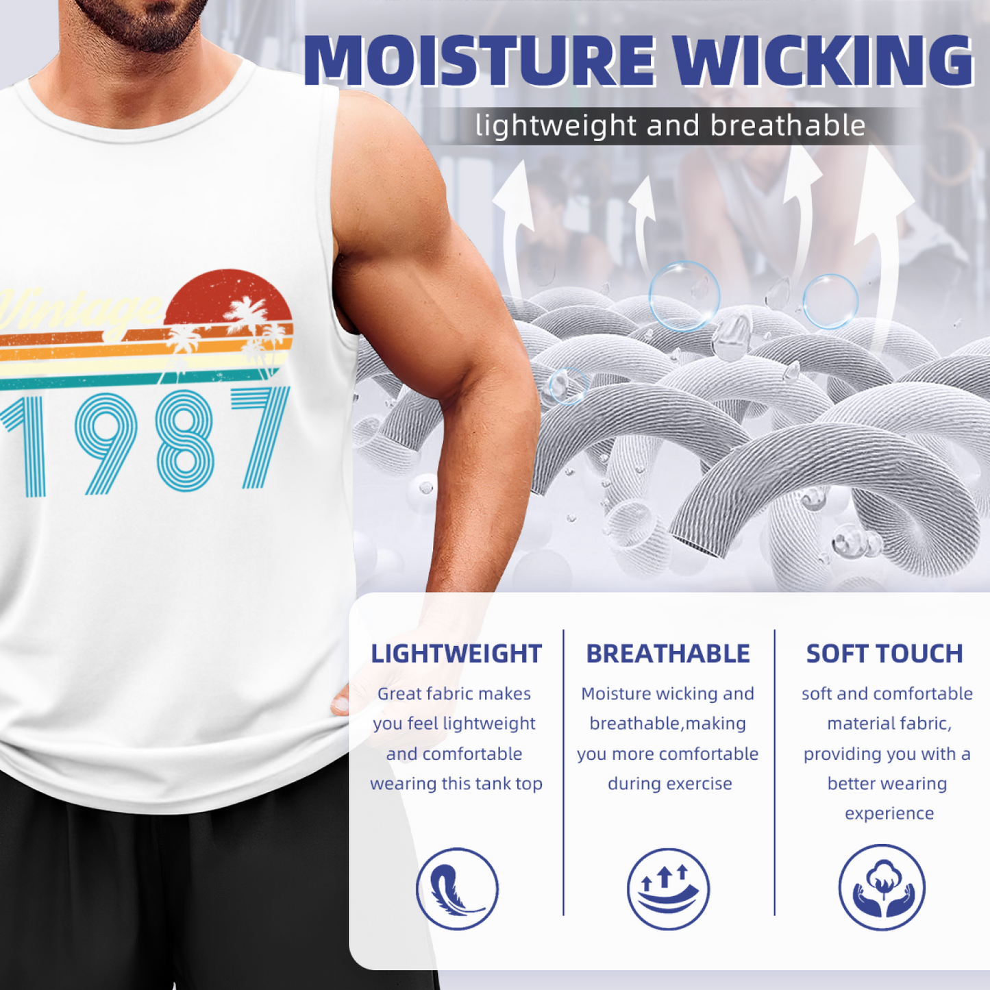 Vintage 1987 Retro Sunset Palm Tree Birthday Tank Top For Men