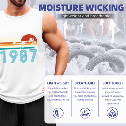 Vintage 1987 Retro Sunset Palm Tree Birthday Tank Top For Men