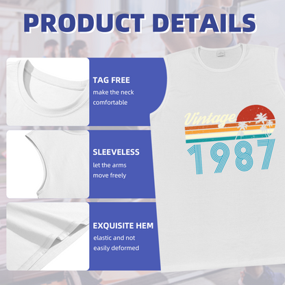 Vintage 1987 Retro Sunset Palm Tree Birthday Tank Top For Men