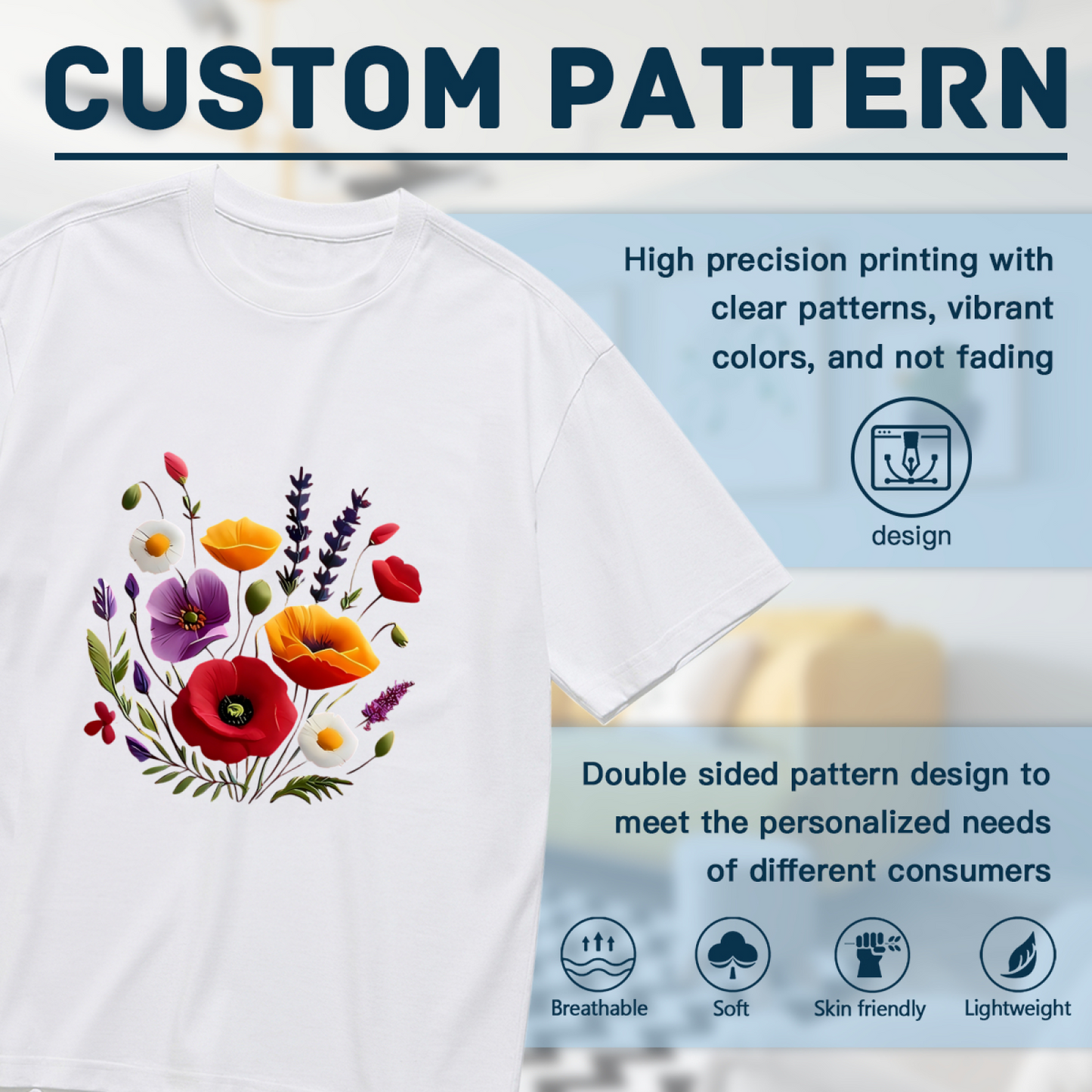 Colorful Mixed Wild Poppy Floral Bouquet Plus Size Ladies White Casual T-Shirt