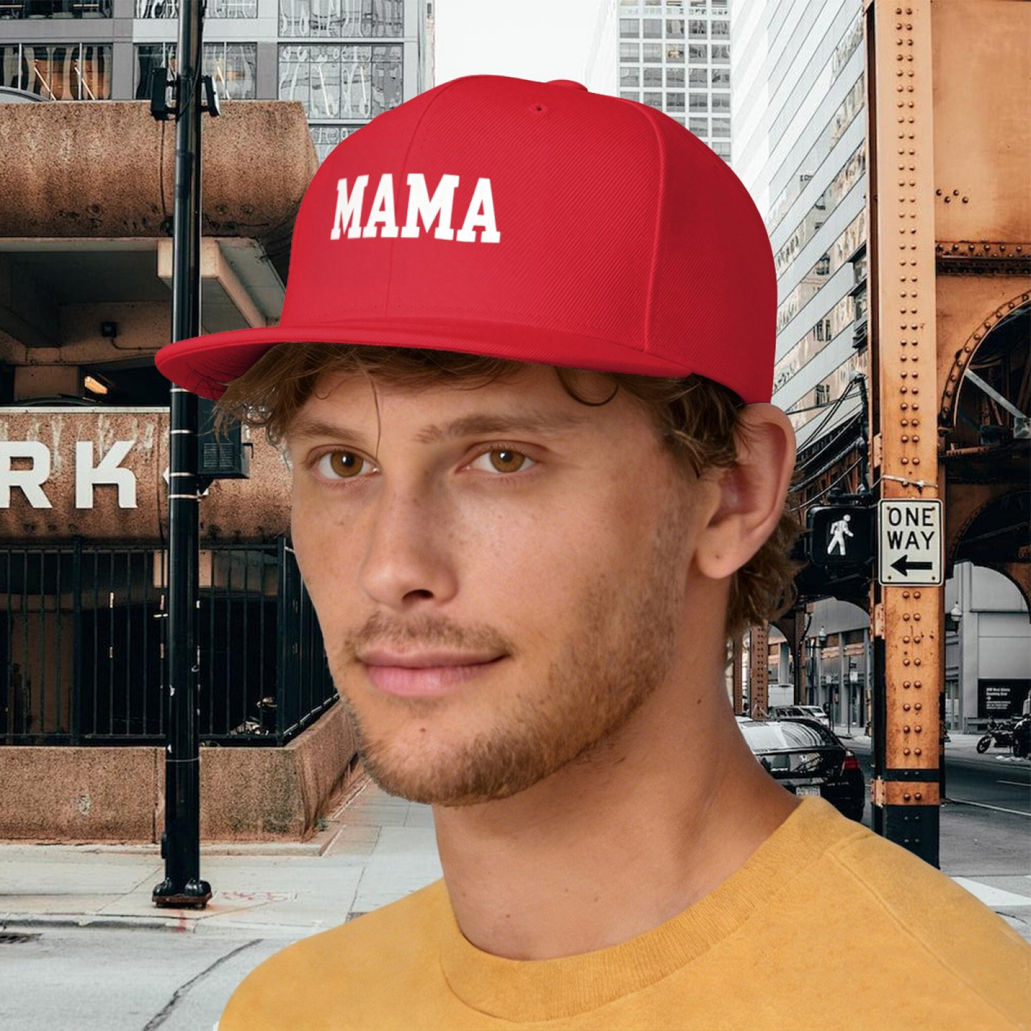 Classic MAMA Bold Letter Red Flat Brim Adjustable Snapback