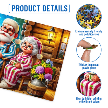 Grandparents in Cozy PJs ¨C Log Cabin Starry Night Warm Puzzle