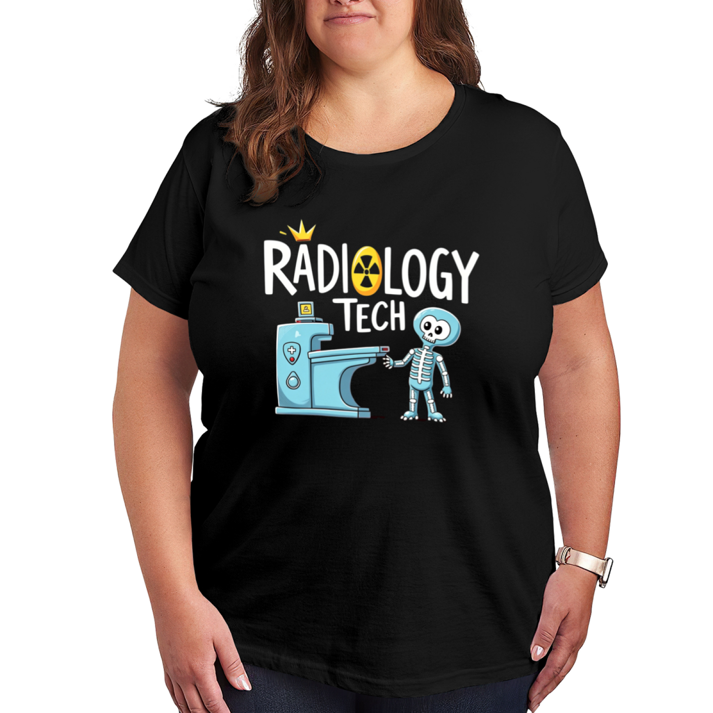 Cute Radiology Tech Skeleton X-Ray Cartoon Plus Size Women Graphic Tee