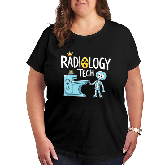 Cute Radiology Tech Skeleton X-Ray Cartoon Plus Size Women Graphic Tee