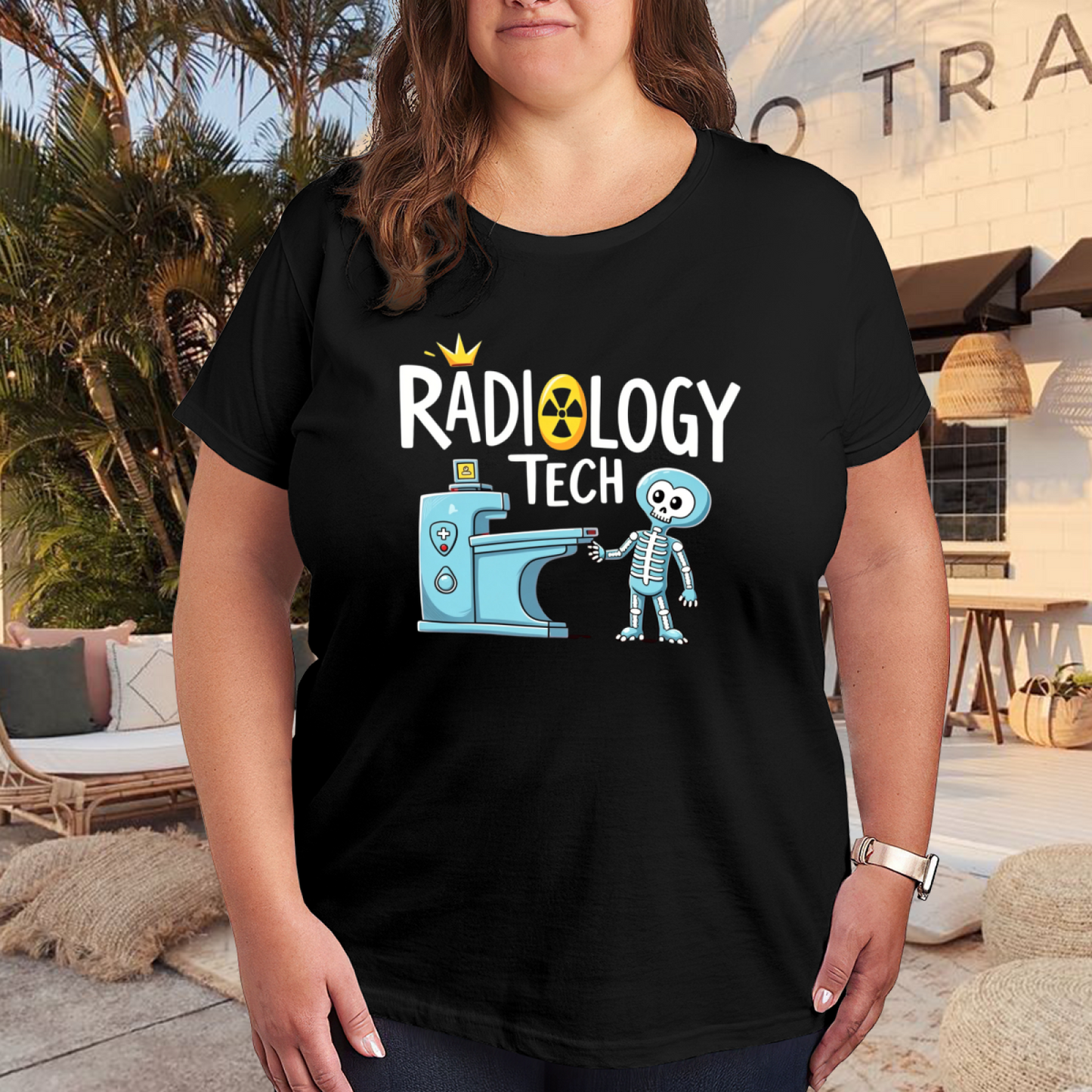 Cute Radiology Tech Skeleton X-Ray Cartoon Plus Size Women Graphic Tee