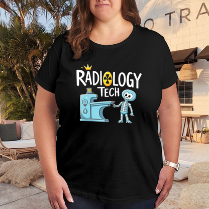 Cute Radiology Tech Skeleton X-Ray Cartoon Plus Size Women Graphic Tee