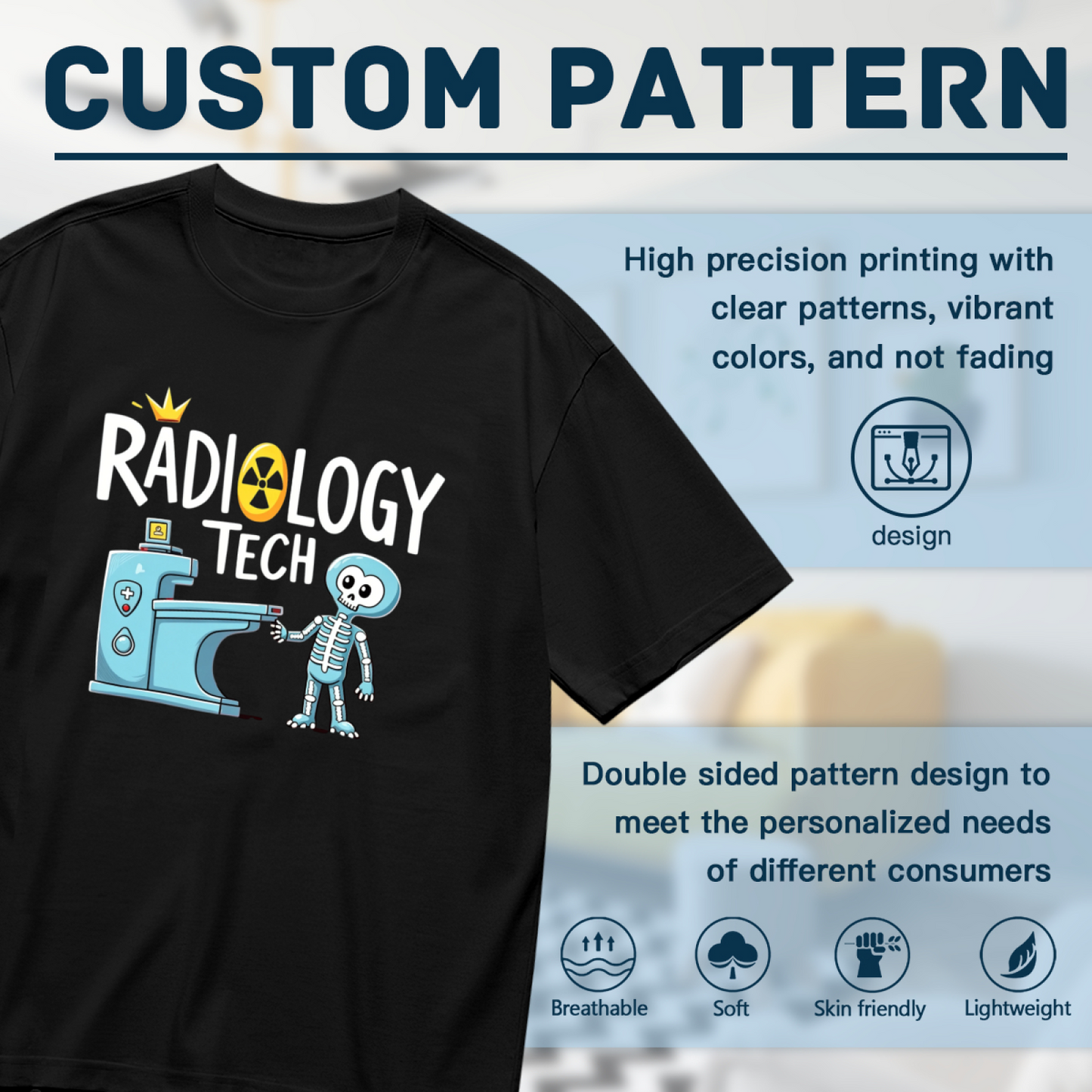 Cute Radiology Tech Skeleton X-Ray Cartoon Plus Size Women Graphic Tee