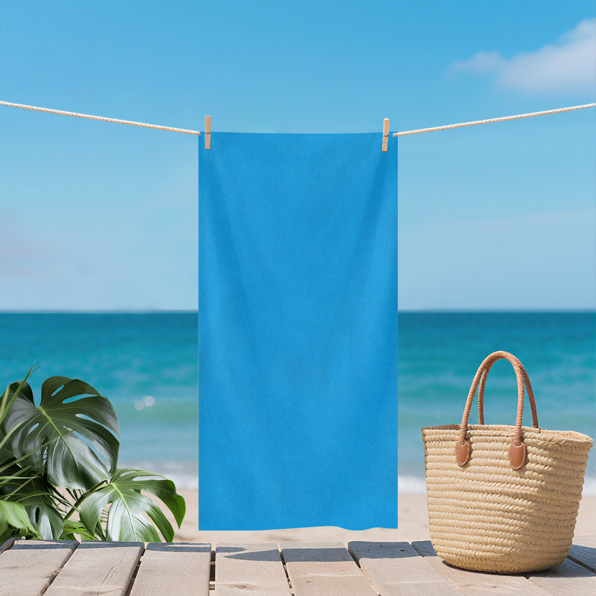 Solid Bright Sky Blue Plain Beach Towel, Various Size Selections, Silky Soft, Powerful Water Absorption & Extra Comfortable for Swimming Camping Use