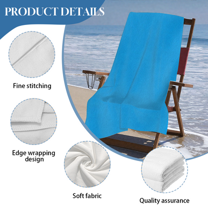 Solid Bright Sky Blue Plain Beach Towel, Various Size Selections, Silky Soft, Powerful Water Absorption & Extra Comfortable for Swimming Camping Use