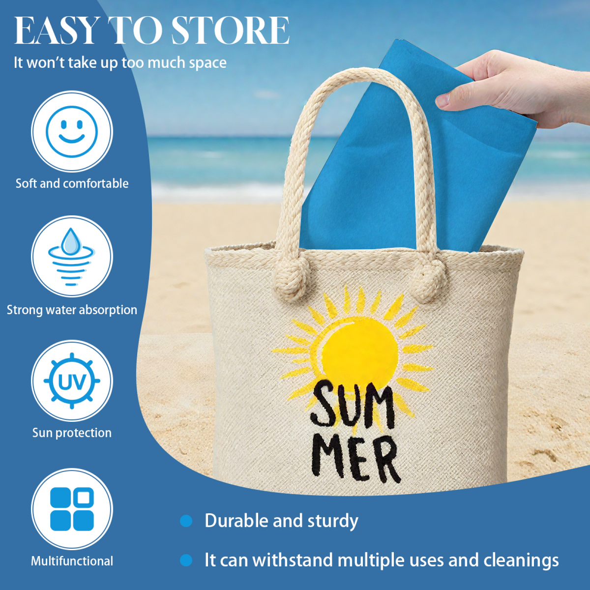 Solid Bright Sky Blue Plain Beach Towel, Various Size Selections, Silky Soft, Powerful Water Absorption & Extra Comfortable for Swimming Camping Use
