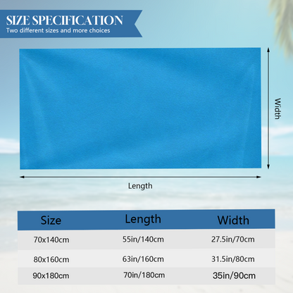 Solid Bright Sky Blue Plain Beach Towel, Various Size Selections, Silky Soft, Powerful Water Absorption & Extra Comfortable for Swimming Camping Use