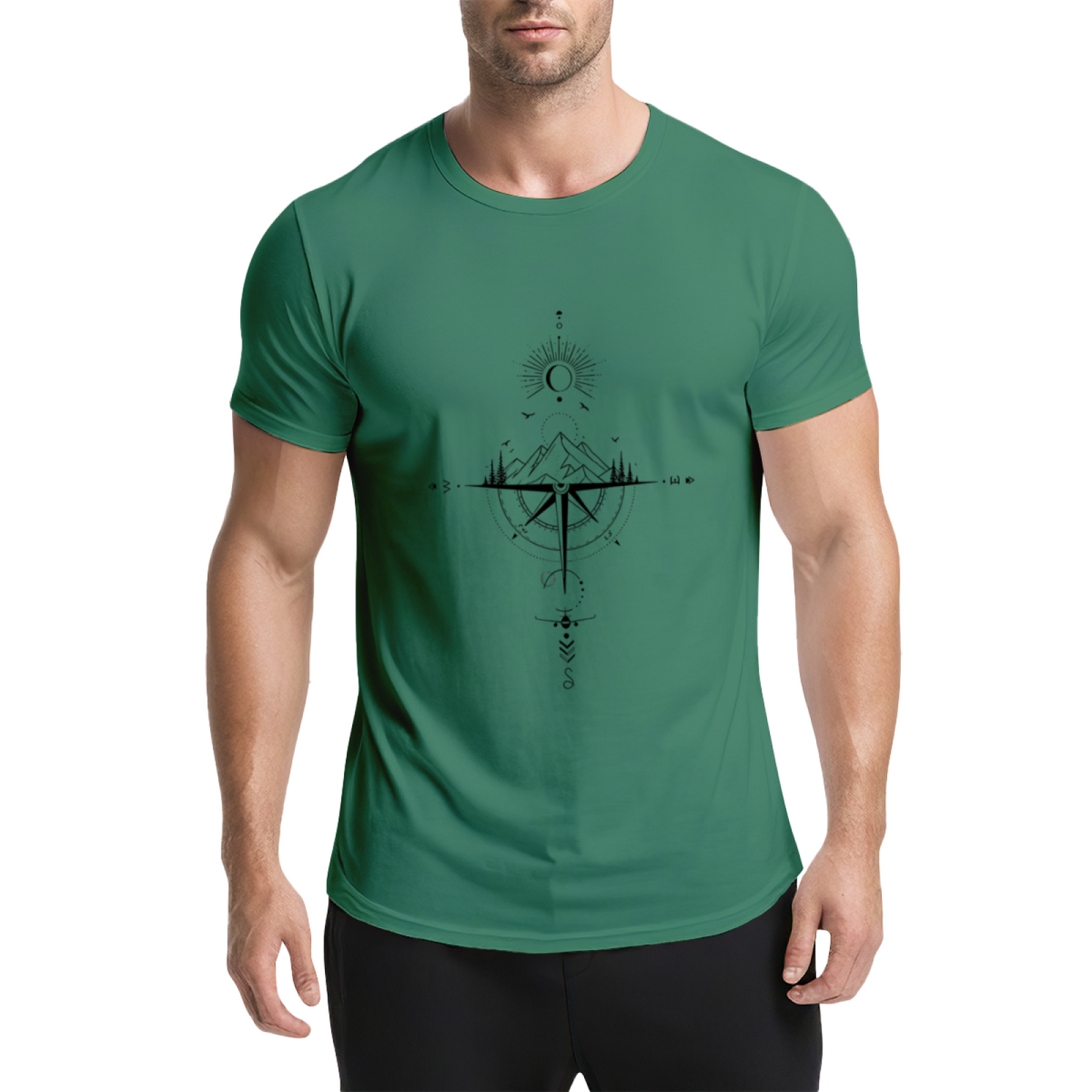 Boho Mountain Compass Sun Moon Wanderlust Travel Tee