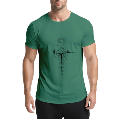 Boho Mountain Compass Sun Moon Wanderlust Travel Tee