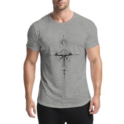 Boho Mountain Compass Sun Moon Wanderlust Travel Tee