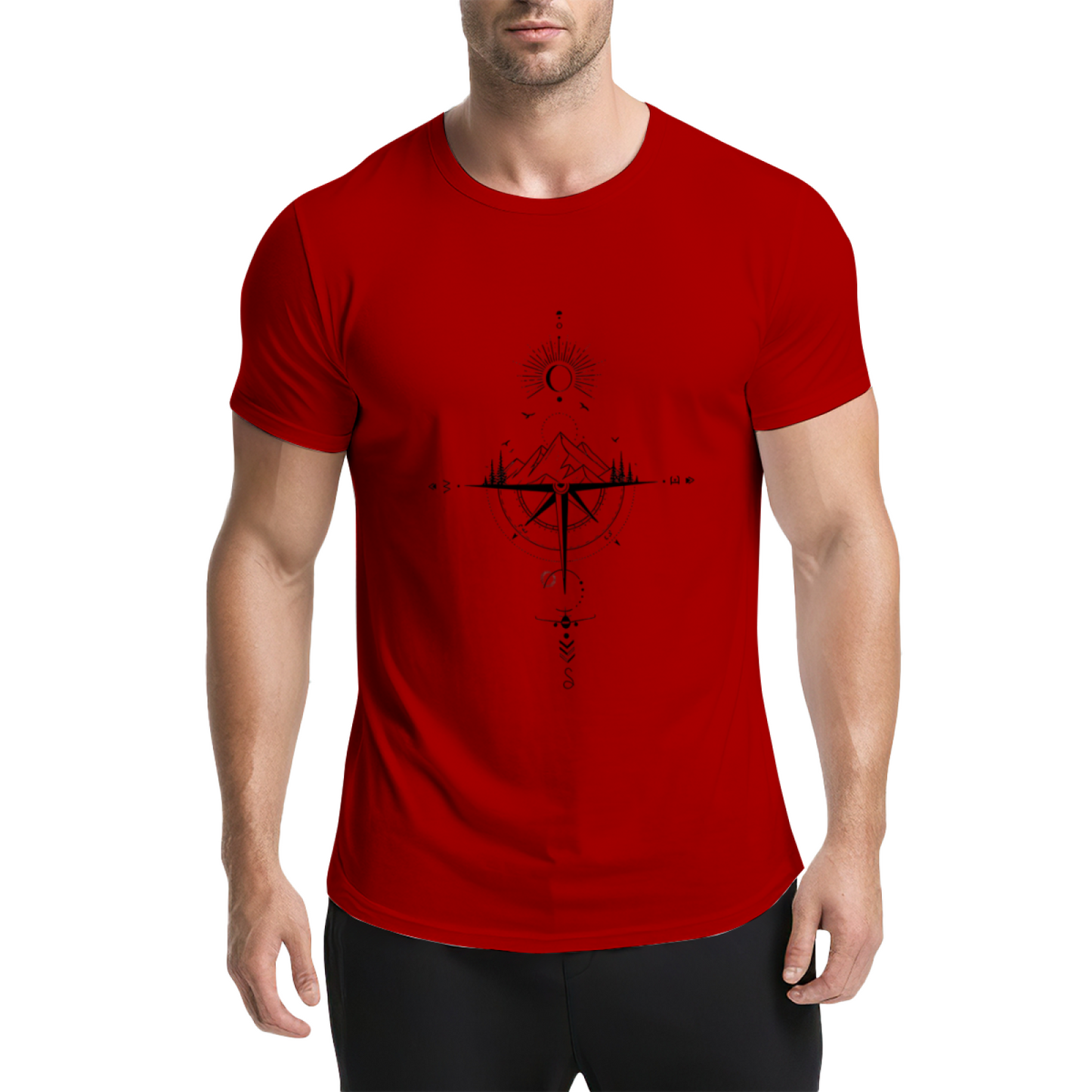 Boho Mountain Compass Sun Moon Wanderlust Travel Tee