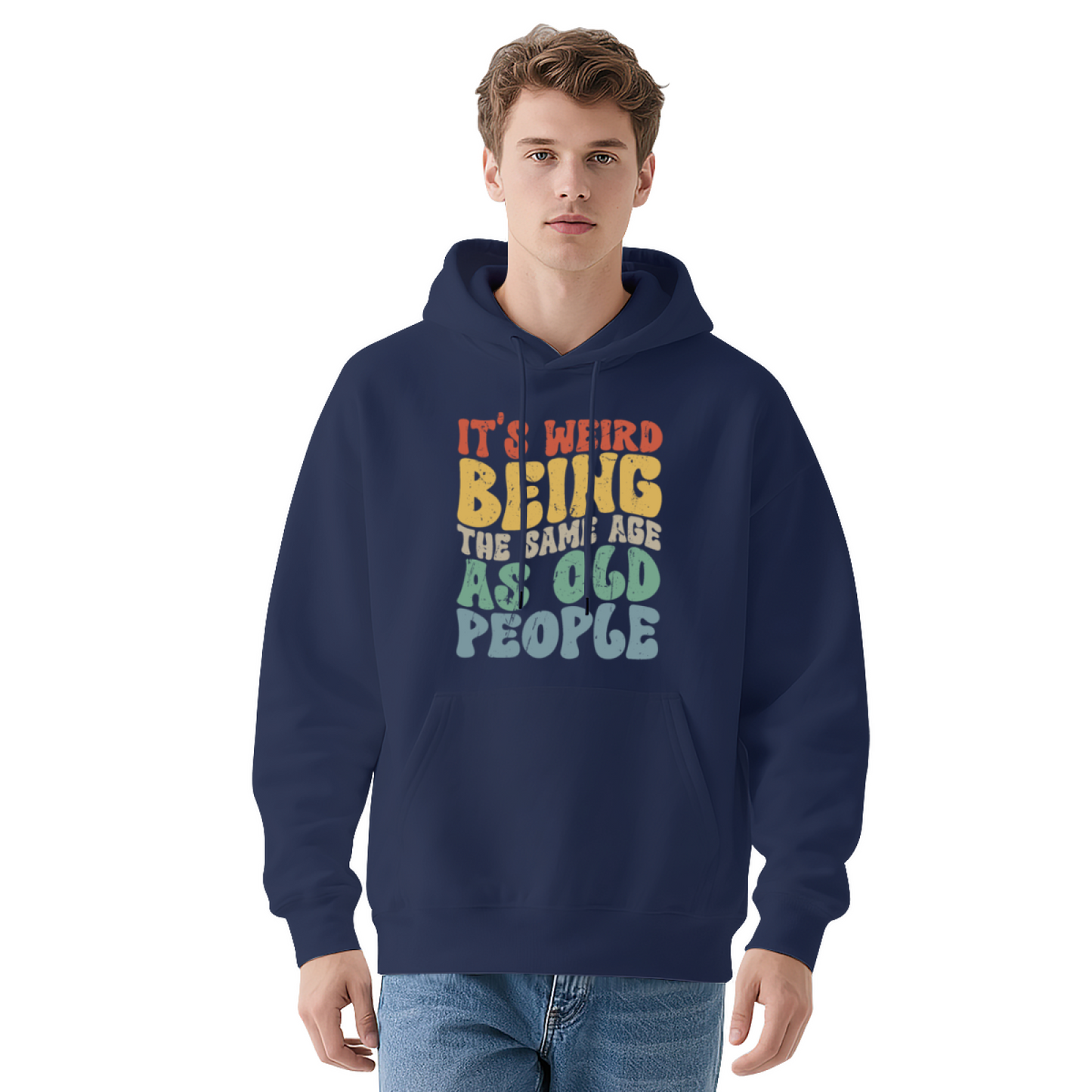 Vintage Retro Age Humor Text Hoodie, Soft Casual Black Top