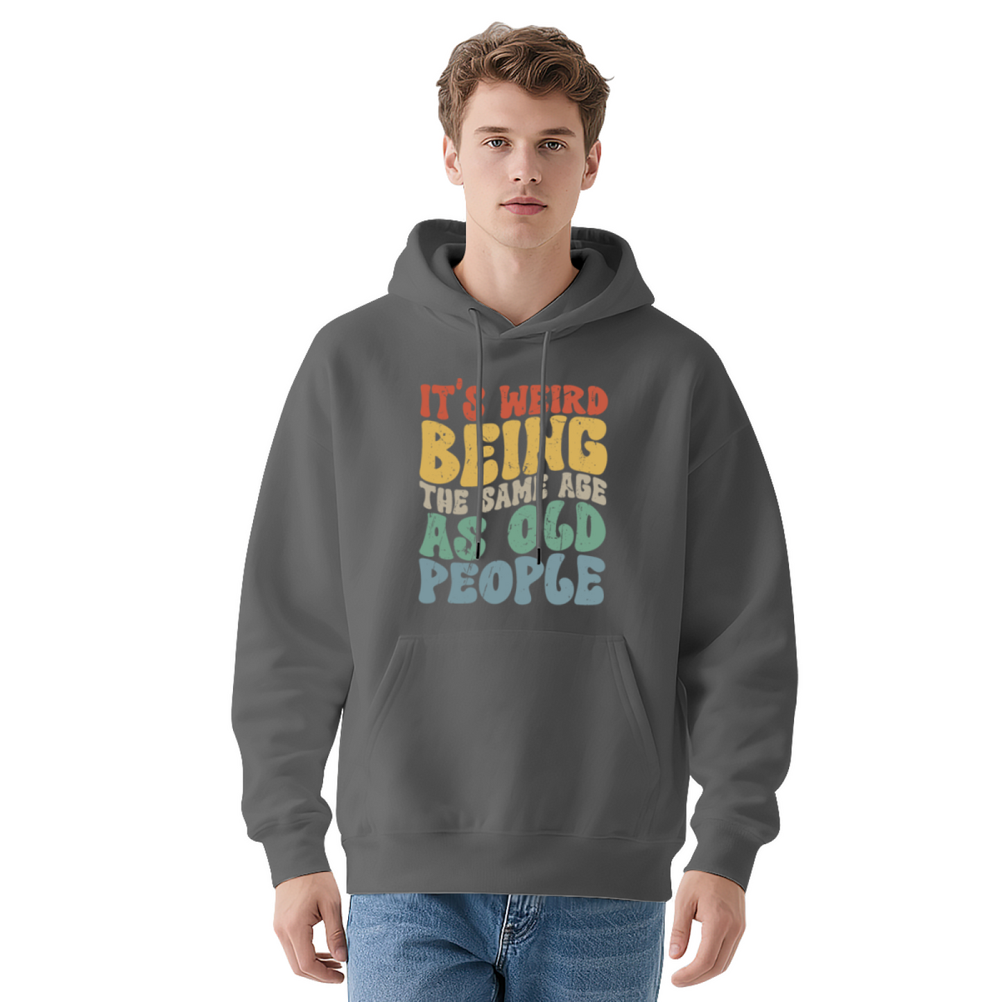 Vintage Retro Age Humor Text Hoodie, Soft Casual Black Top