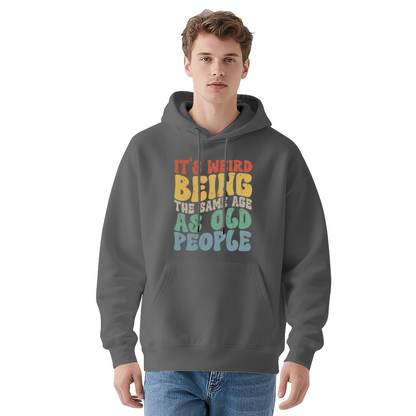Vintage Retro Age Humor Text Hoodie, Soft Casual Black Top