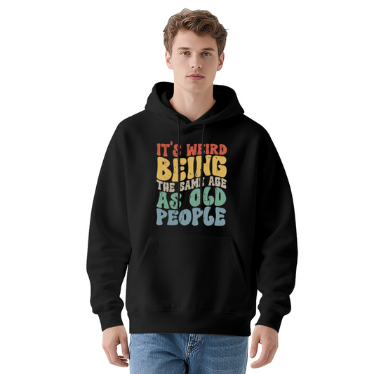 Vintage Retro Age Humor Text Hoodie, Soft Casual Black Top