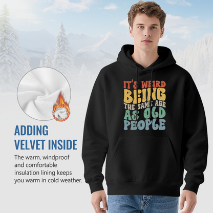 Vintage Retro Age Humor Text Hoodie, Soft Casual Black Top